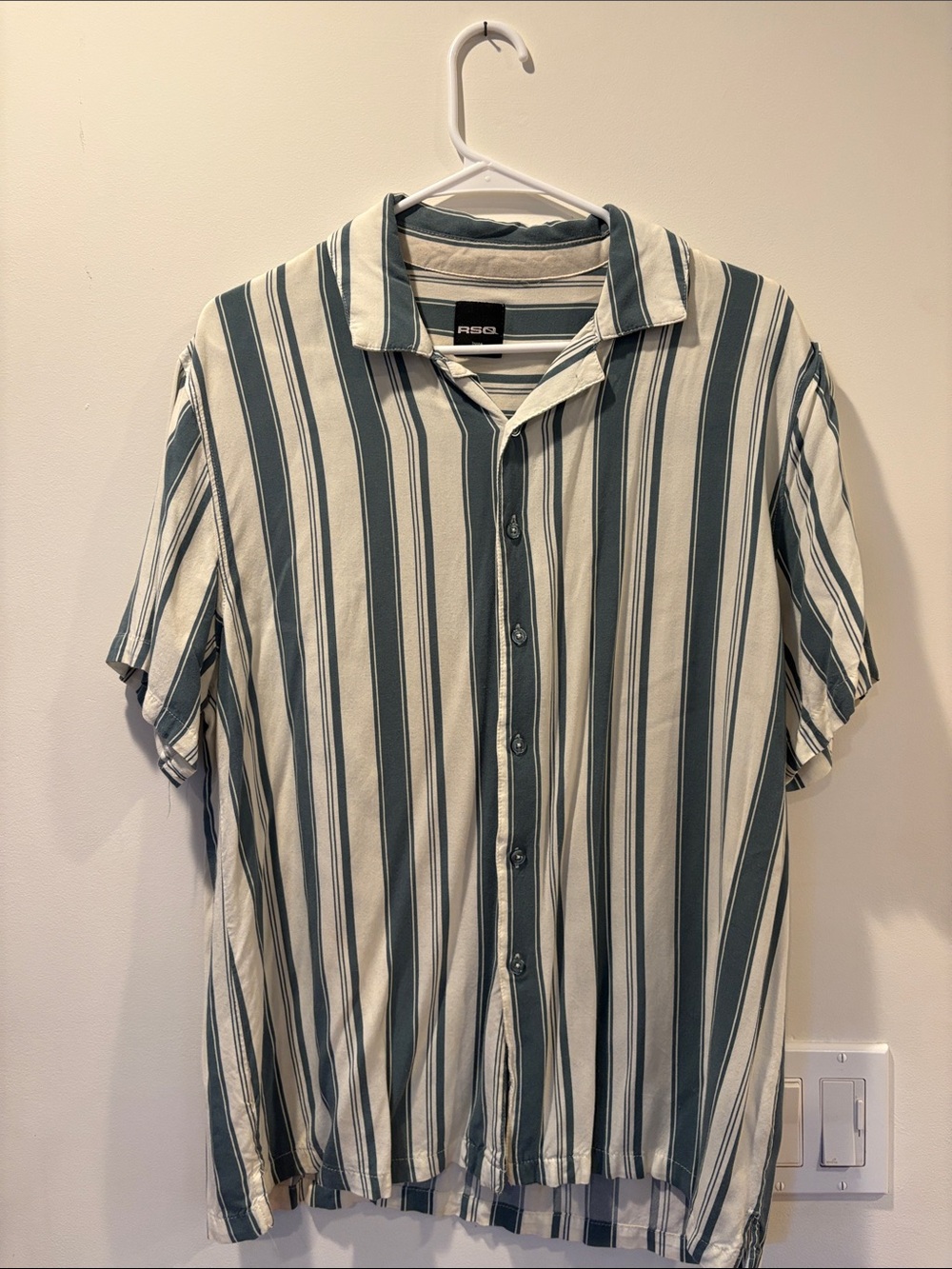 RSQ Teal and White Striped Short-Sleeve Button-Down Shirt
